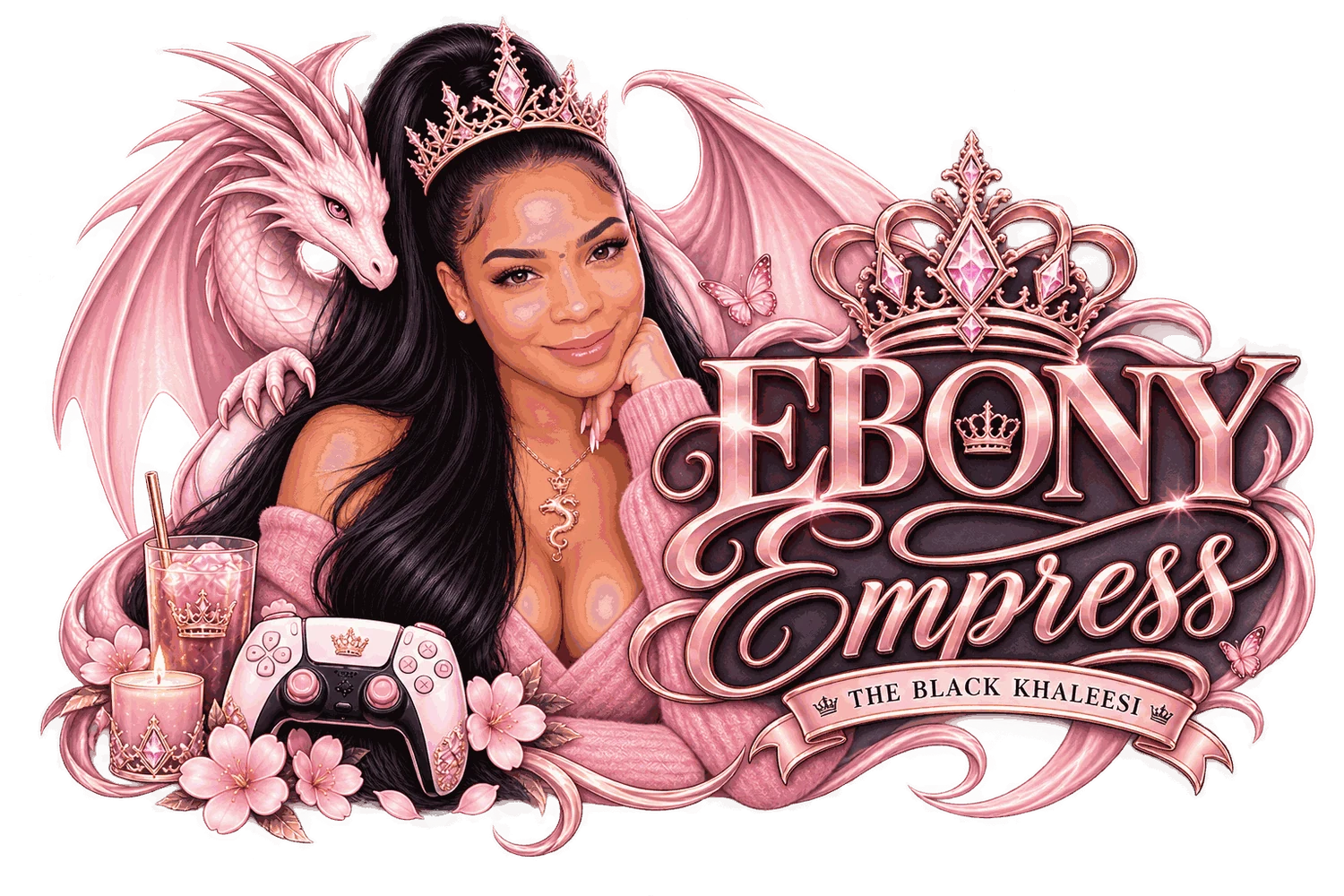 Ebony Empress with her rose-gold dragon, crown, and controller